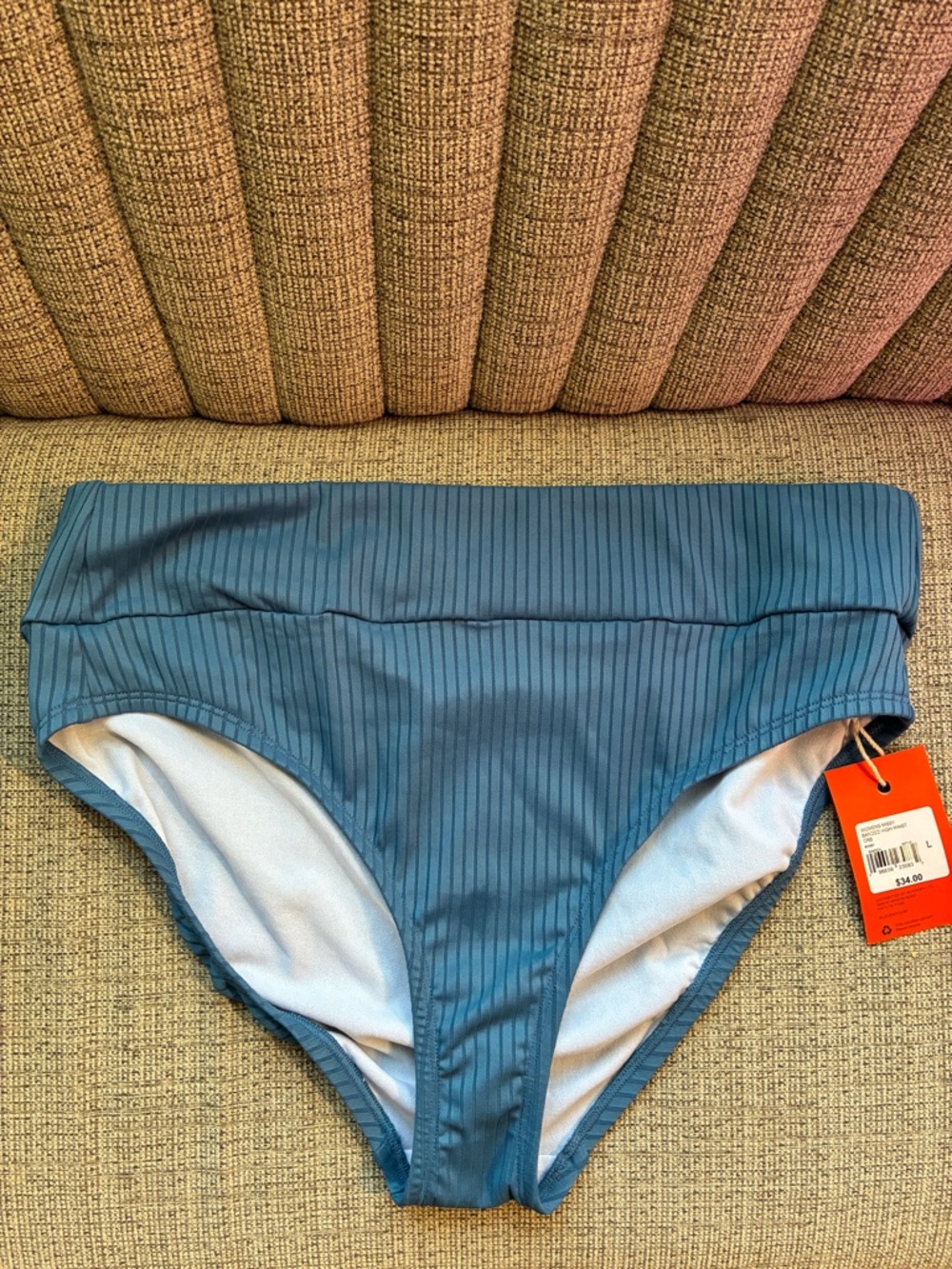 High-Waist Ribbed Bikini Bottom in Slate Blue